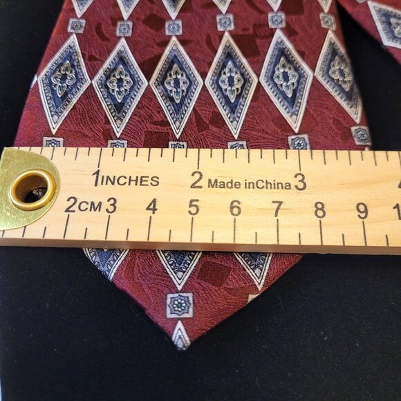 Silk Vienicci Men's Burgundy Gray Dress Suit Tie Diamond Geometric Pure Silk - Picture 5 of 5